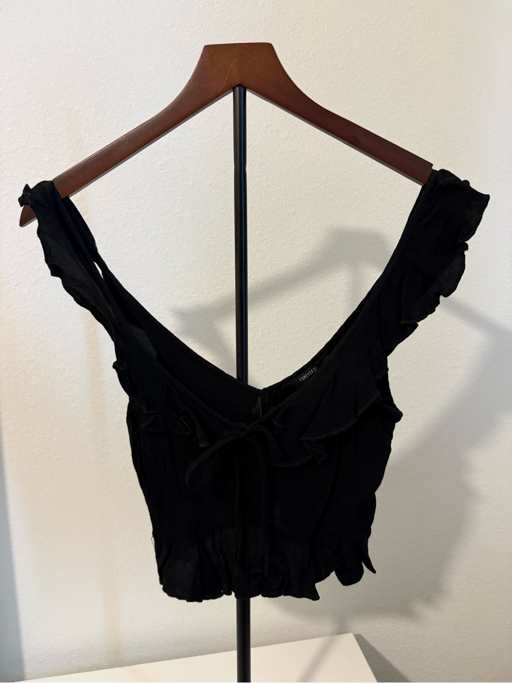 Forever 21 Black Ruffle Tie-Front Crop Top